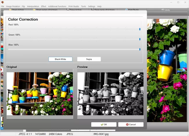 Image editing software retouching and correcting color, red-eye, and sharpness on Windows 11